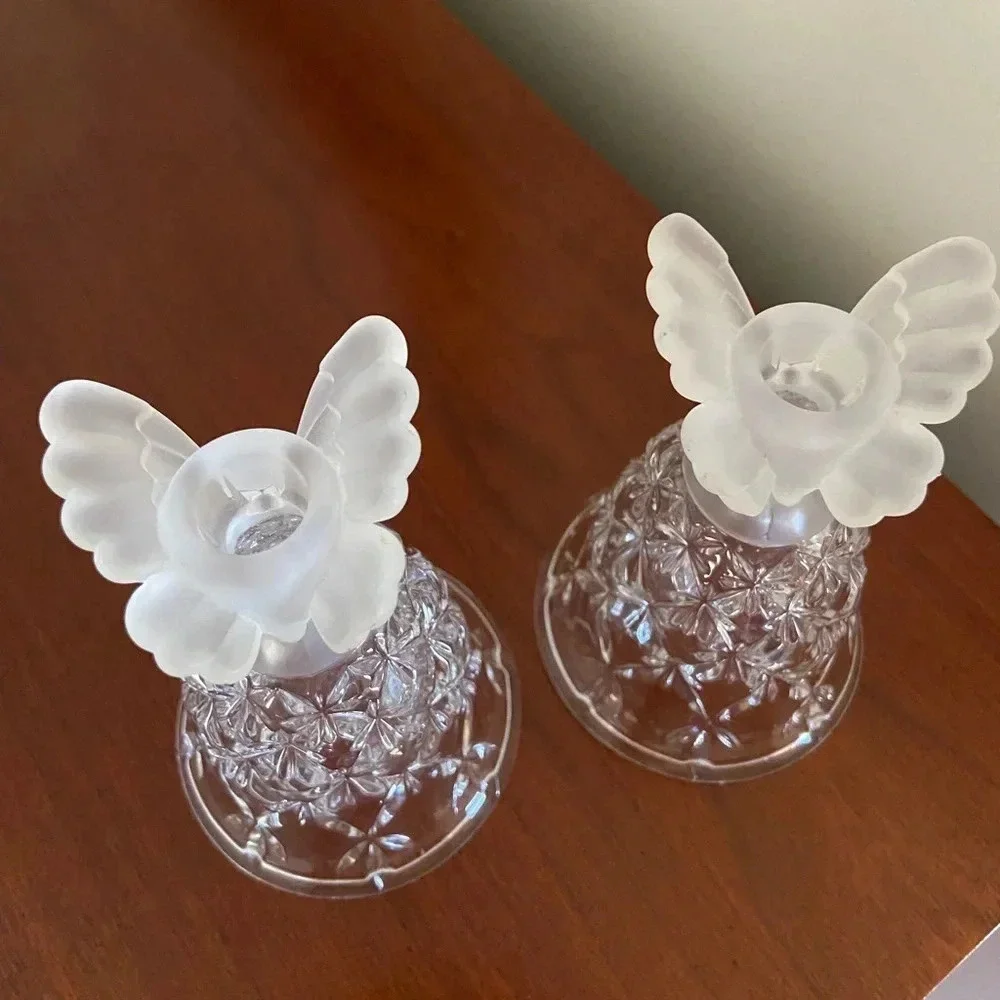 💜 Pair of Crystal Butterfly Hofbauer Germany Frosted 5” Mini Candle Holders